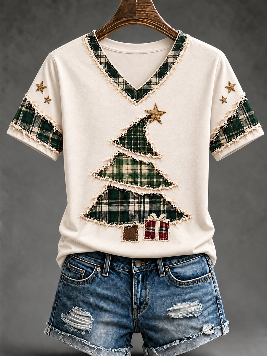 Women's Christmas Tree Art Short Sleeve T-shirt