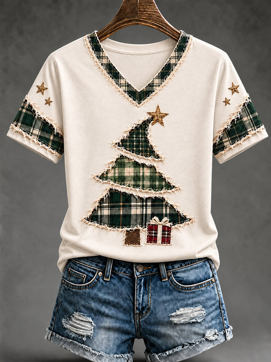 Women's Christmas Tree Art Short Sleeve T-shirt