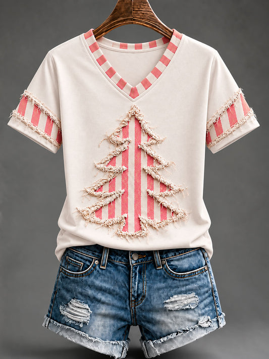 Women's Vintage Christmas Tree Art Short-Sleeved T-Shirt