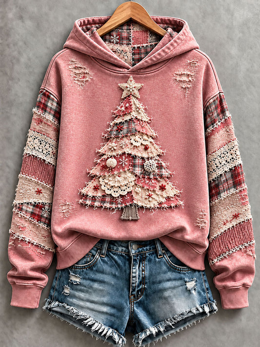 Women's Pink Christmas Tree Print Regular Sweatshirt