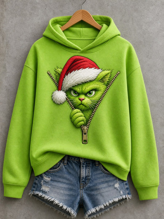 Women's Christmas Funny Cat Ew,People Print Casual Hoodie