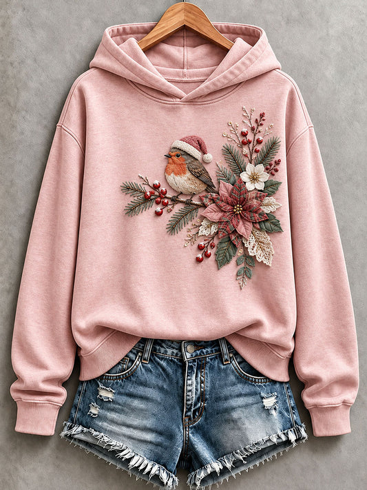 Women's Floral and Bird Patchwork Art Hoodie