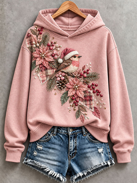Women's Floral and Bird Patchwork Art Hoodie