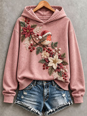 Women's Floral and Bird Patchwork Art Hoodie