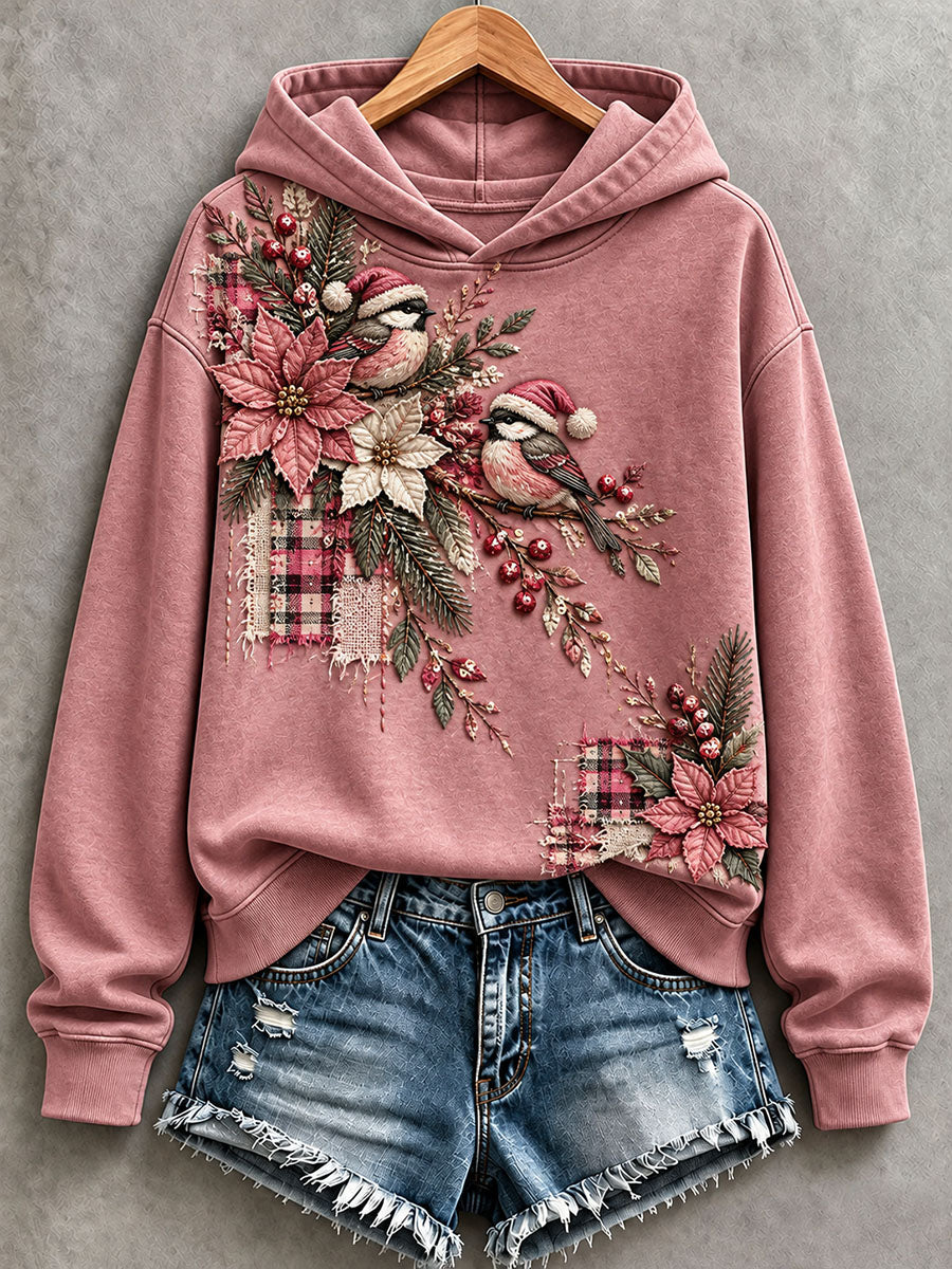 Women's Floral and Bird Patchwork Art Hoodie