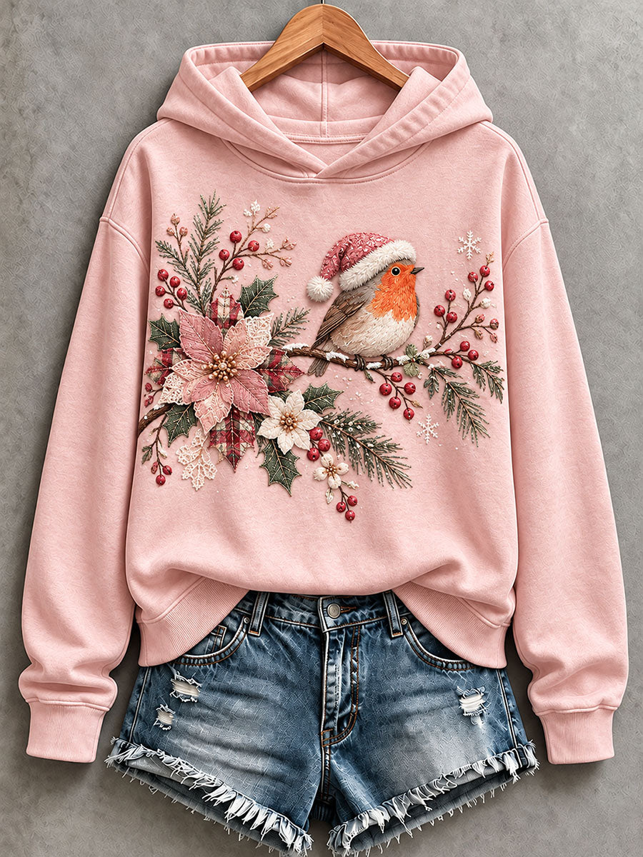 Women's Floral and Bird Patchwork Art Hoodie
