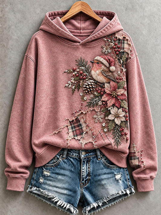 Women's Floral and Bird Patchwork Art Hoodie