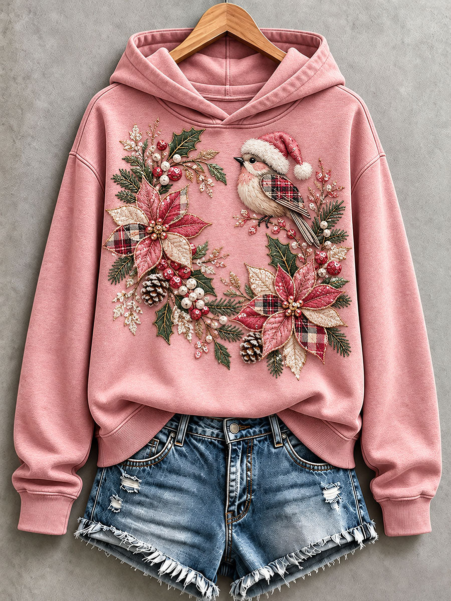 Women's Floral and Bird Patchwork Art Hoodie