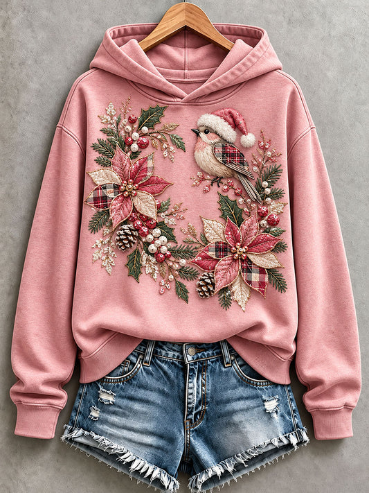 Women's Floral and Bird Patchwork Art Hoodie