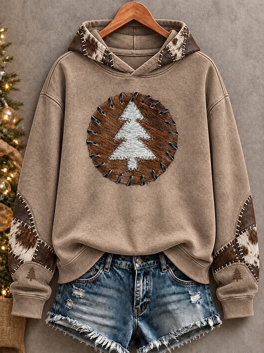 Women's Vintage Western Style Christmas Art Printed Hoodie