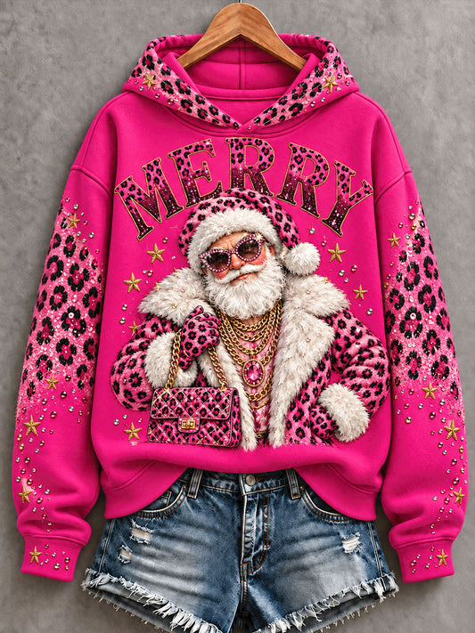 Women's Funny Santa Merry Christmas Art Printed Hoodie