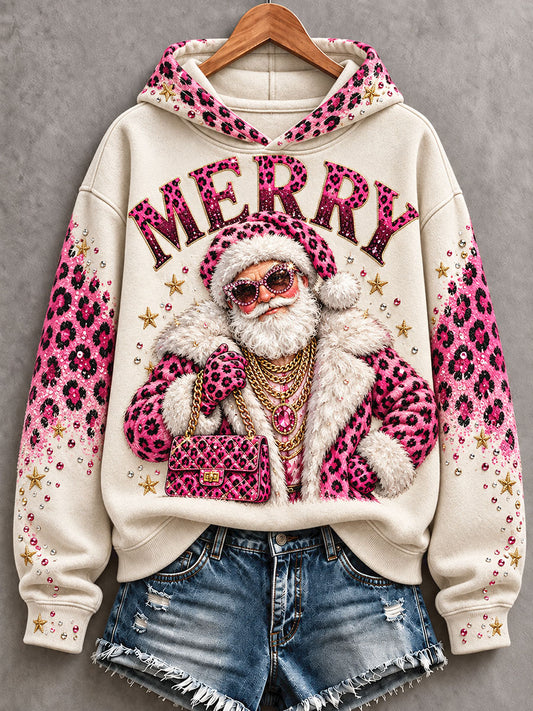 Women's Funny Santa Merry Christmas Art Printed Hoodie
