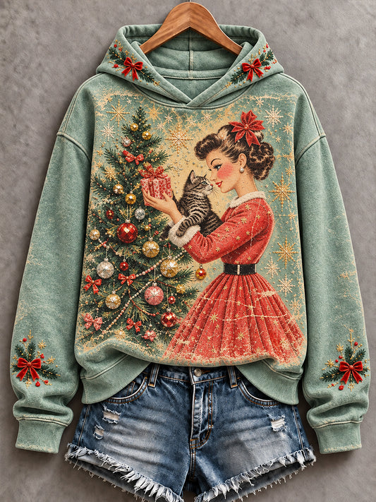 Women's Vintage Merry Christmas Printed Hoodie