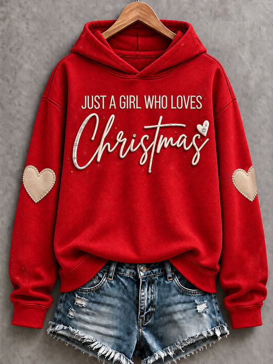 Women's Just A Girl Who Loves Merry Christmas Printed Hoodie