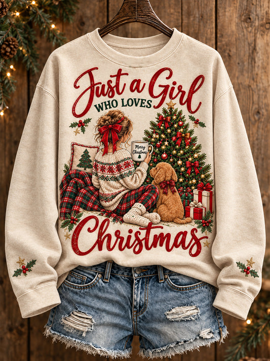 Women's Just A Girl Who Loves Merry Christmas Printed Sweatshirt