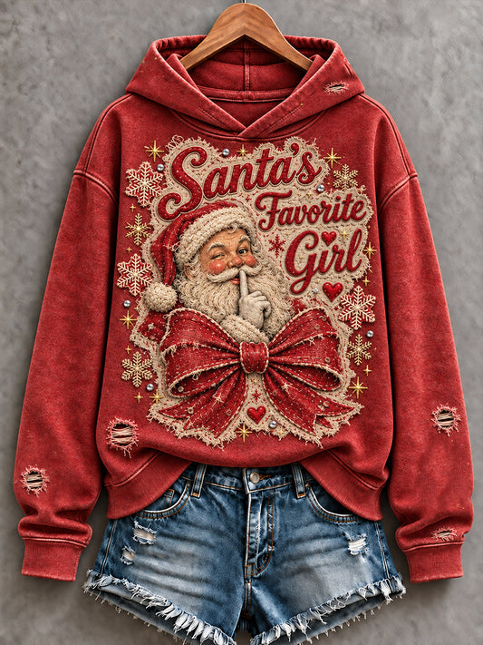 Women's Santa's Favorite Merry Christmas Printed Hoodie