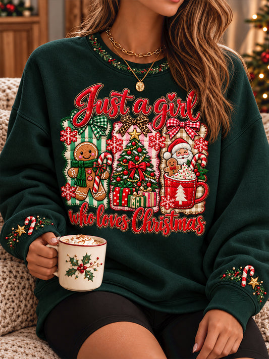 Women's Just A Girl Who Loves Merry Christmas Printed Sweatshirt