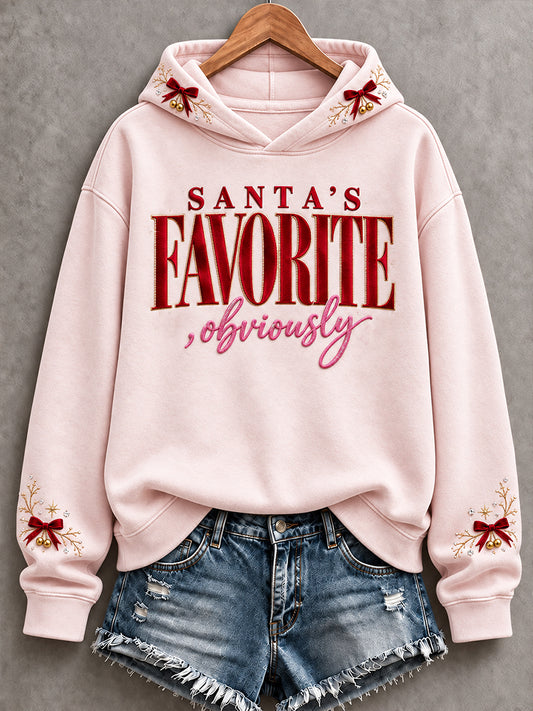 Women's Santa's Favorite Merry Christmas Printed Hoodie