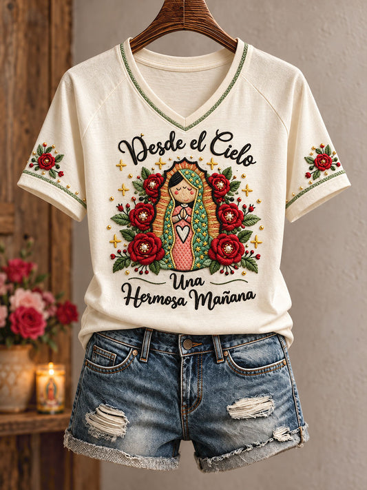 Women's Mexico Faith Our Lady of Guadalupe Day Art Printed T-Shirt