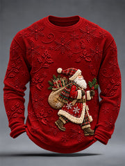Men's Christmas Print Waffle Long Sleeve Top