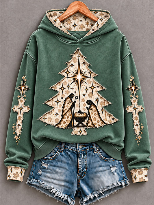 Women's Christian Christmas True Story  Art Printed Hoodie