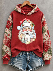 Women's Christmas Santa Claus Patchwork Print Casual Hoodie