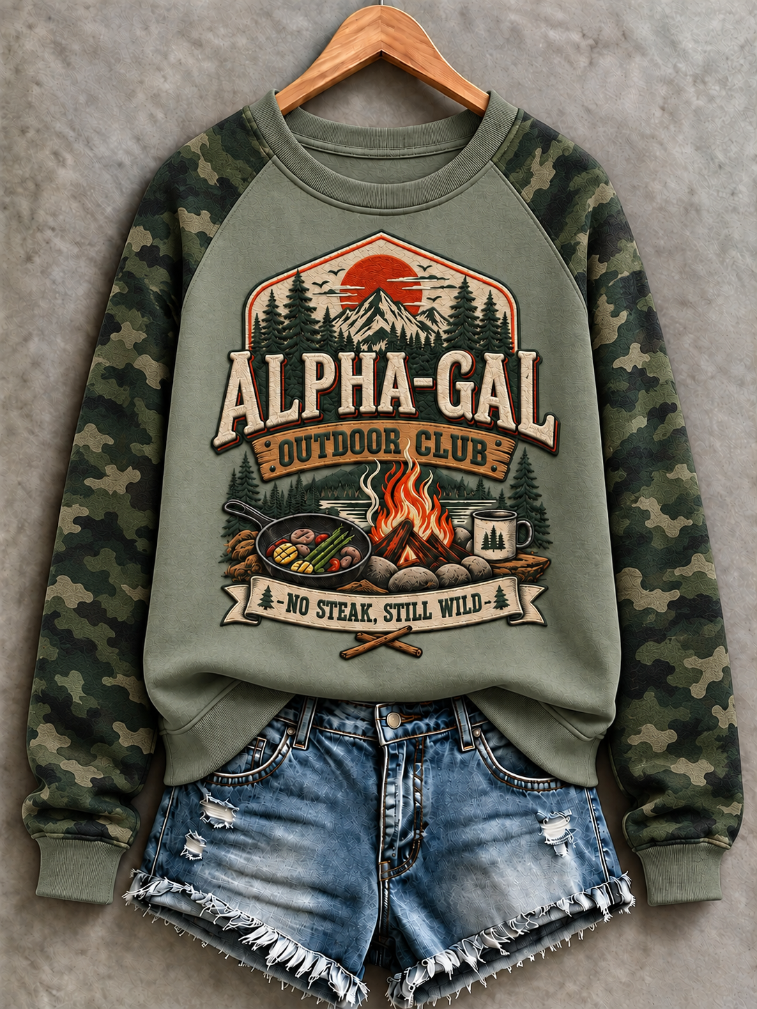 Women's Camping Raglan Sleeve Sweatshirt