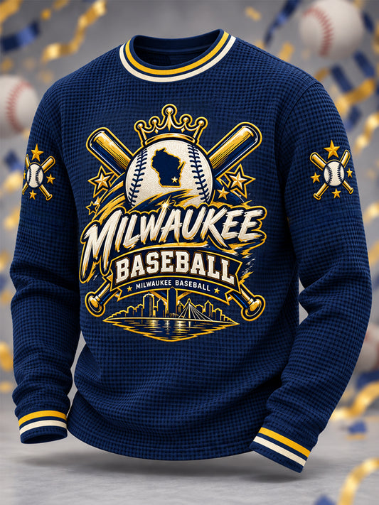 Men's Gift For Baseball Fans Casual Waffle Long Sleeve T-Shirt