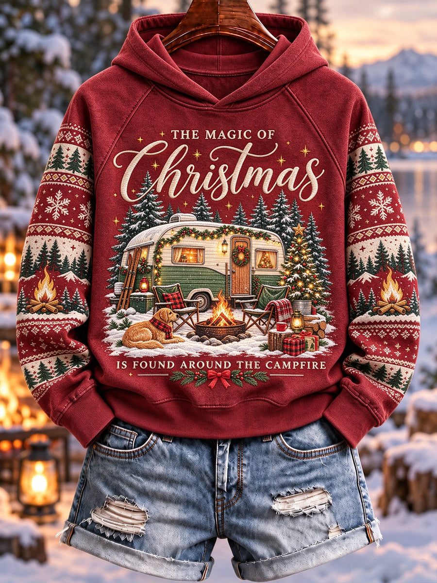 Women's Christmas Winter Camping Print Hoodie