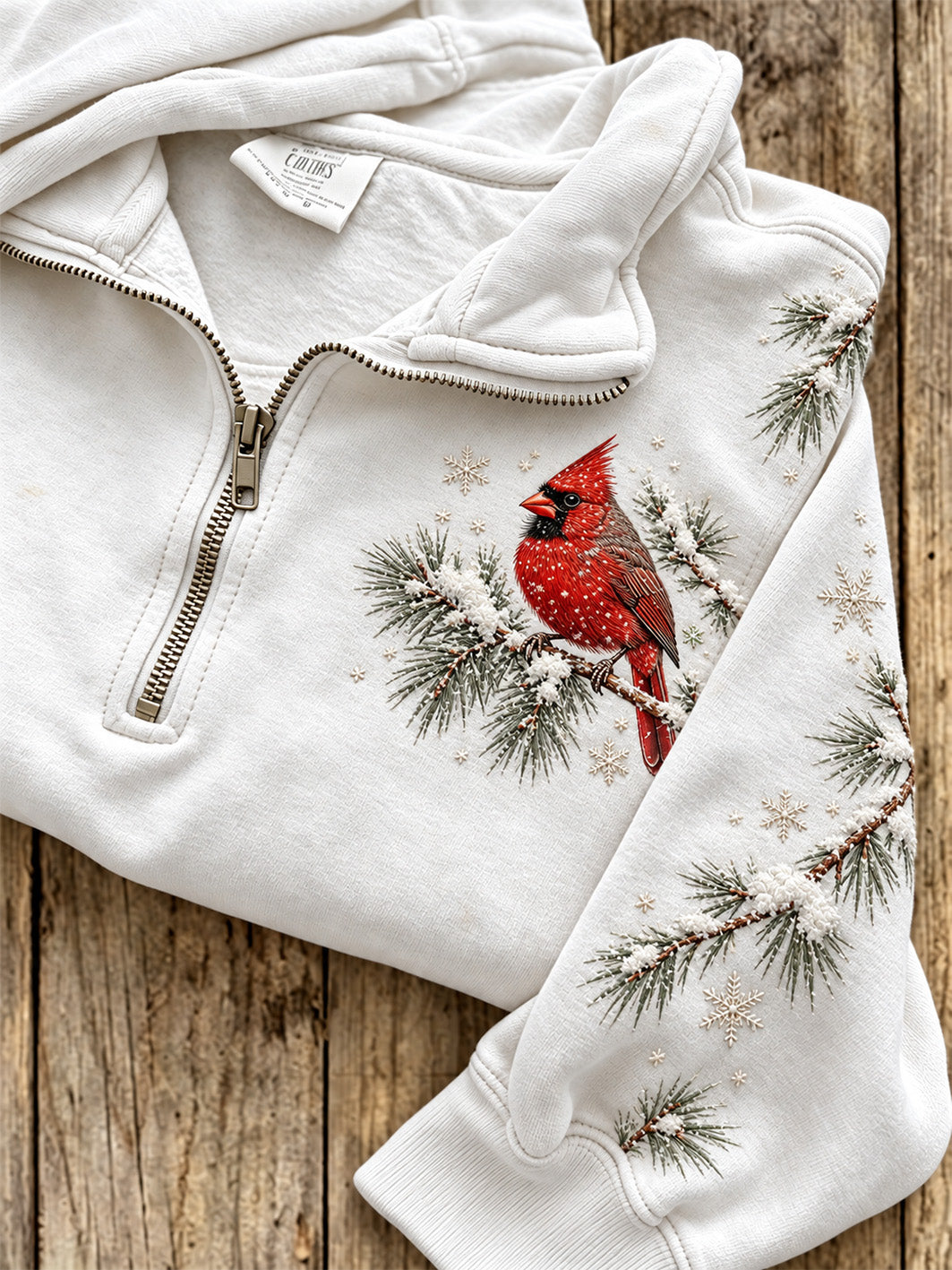 Women's Winter Red Cardinal Pattern Causal Half-Zip Sweatshirt