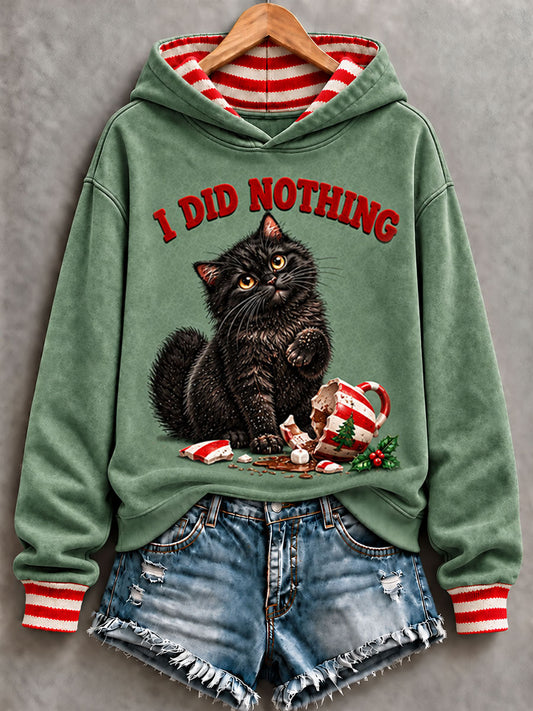 Women's Christmas Funny Cat Art Regular Hoodie