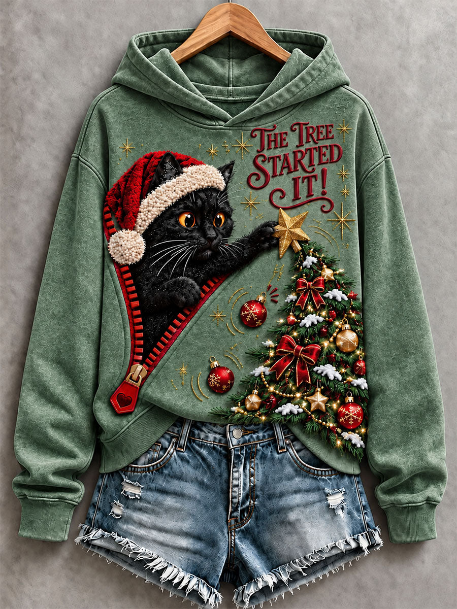 Women's Christmas Funny Cat Art Regular Hoodie