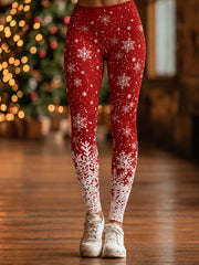 Women's Christmas Snowflake Pattern Gradient Design Casual Velvet Leggings