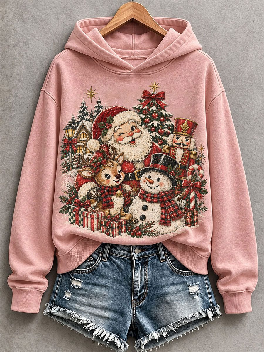 Women's Vintage Santa And Nutcracker Print Hoodie