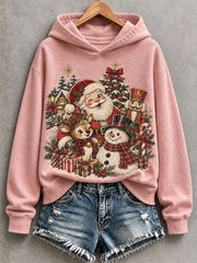 Women's Vintage Santa And Nutcracker Print Hoodie