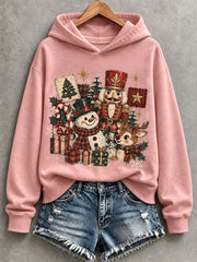 Women's Vintage Nutcracker And Snowman Print Hoodie