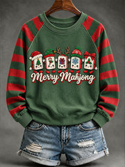 Women's Christmas Mahjong Print Casual Sweatshirt