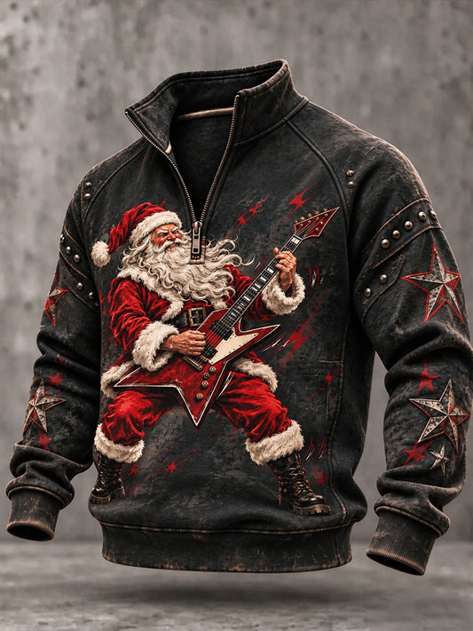 Men's Heavy Metal Rock Christmas Print Zip-Up Sweatshirt
