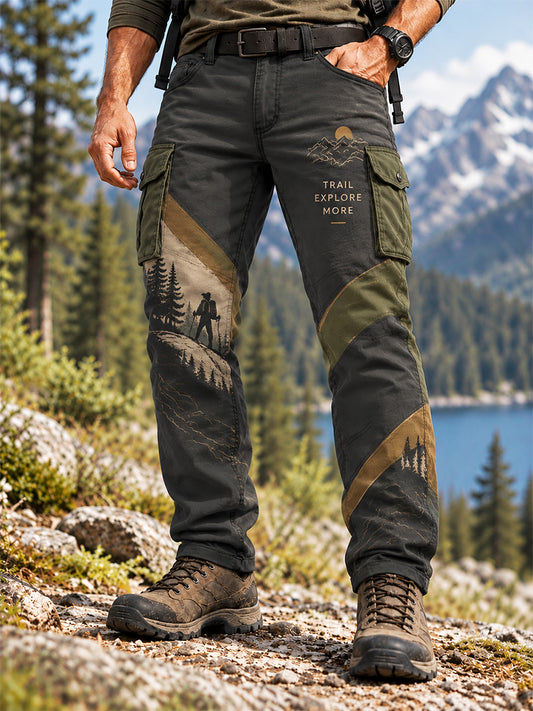 Men's Wilderness Trail Print Hike Lovers Casual Cargo Pants