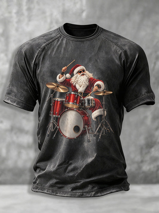 Men's Heavy Metal Rock Christmas Print T-shirt