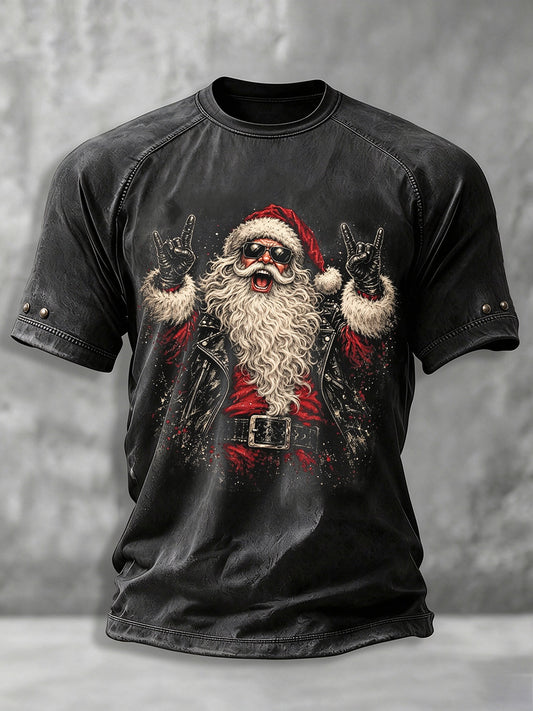 Men's Heavy Metal Rock Christmas Print T-shirt