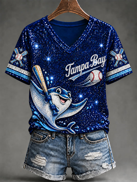 Women's Tampa Bay Baseball Lover Print V-Neck Tee