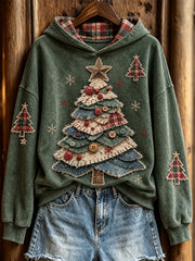 Women's Retro Christmas Tree Patchwork Pattern Design Casual Hoodie