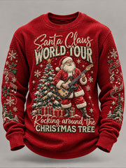 Men's Santa Claus Word Tour Rocking Around The Christmas Tree Print Waffle Sweatshirt