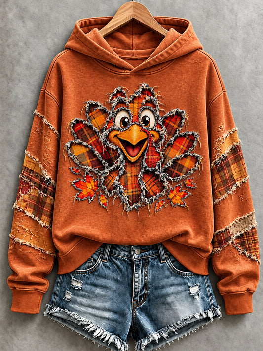 Women's Cute Thanksgiving Turkey Face Art Hoodie