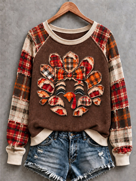 Women's Cute Thanksgiving Turkey Face Art Sweatshirt