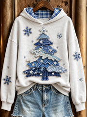 Women's Retro Patchwork Christmas Tree Pattern Casual Hoodie