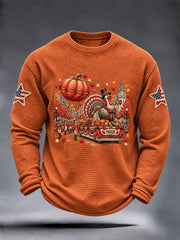 Men's Thanksgiving Day Parade Print Casual Waffle Long Sleeve T-Shirt