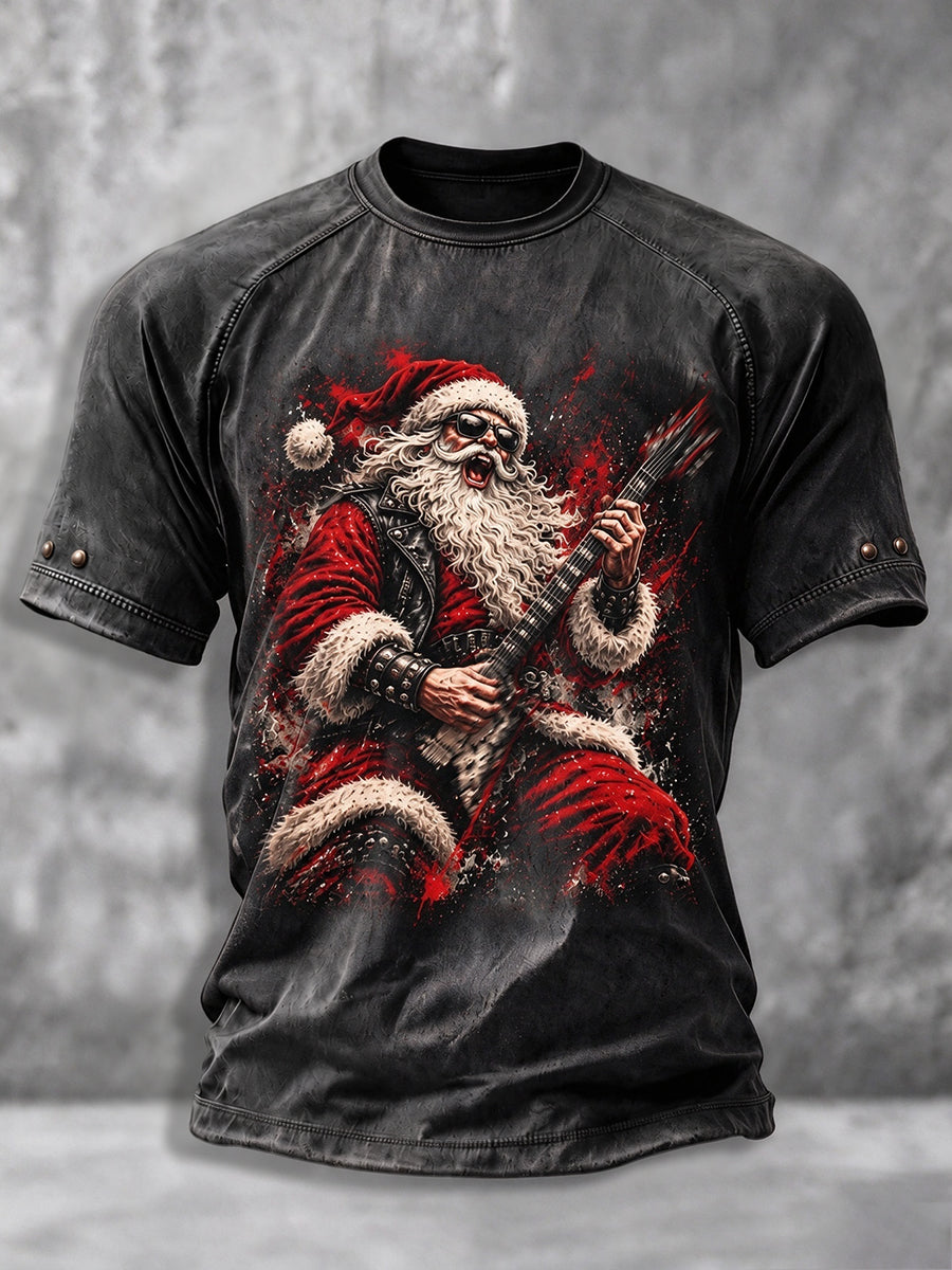 Men's Heavy Metal Rock Christmas Print T-shirt