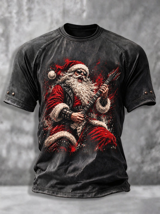 Men's Heavy Metal Rock Christmas Print T-shirt